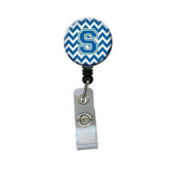 Letter S Chevron Blue & White Retractable Badge Reel, 5 x 1 x 2 in.