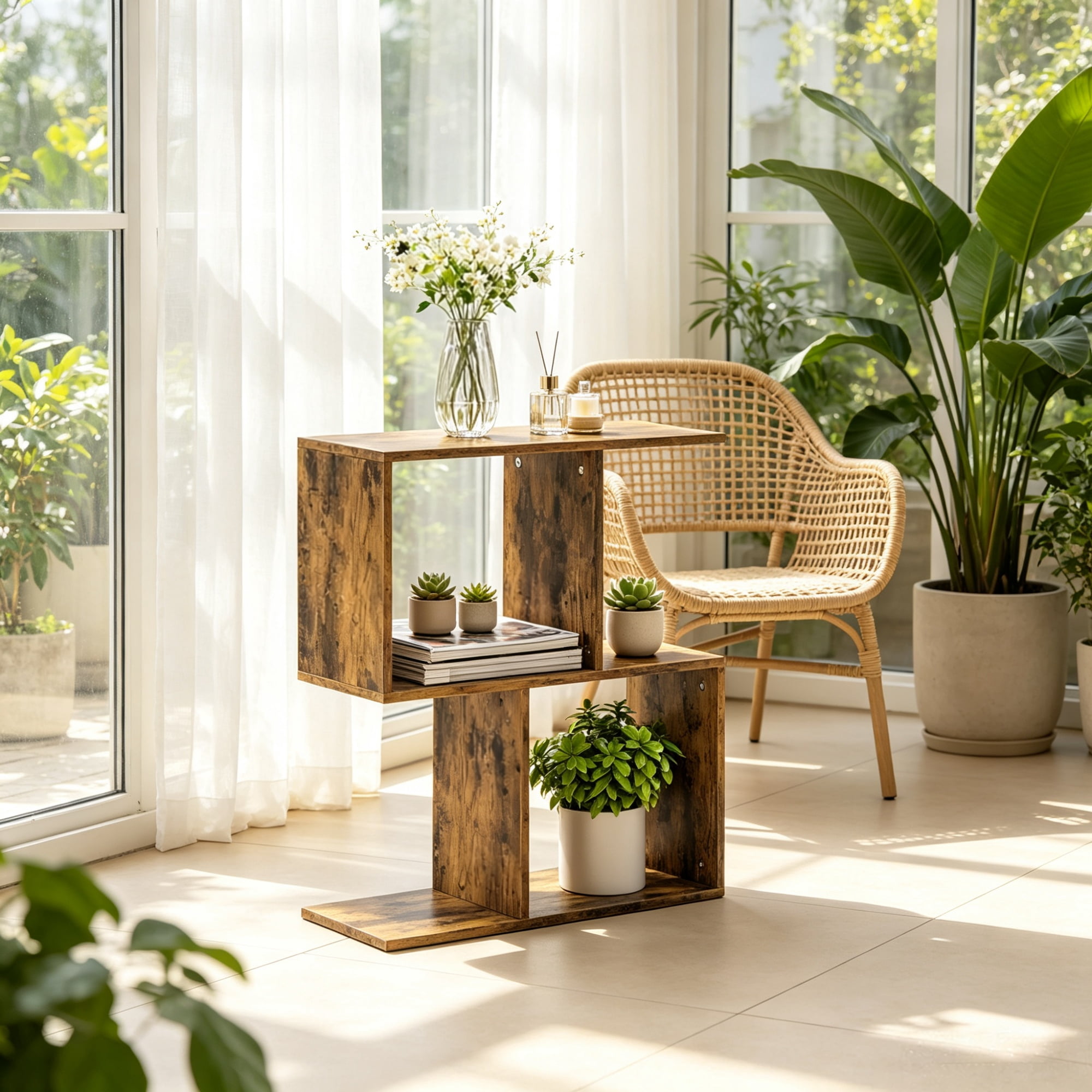 3-Tier S-Shape Side Table with Open Compartments for Narrow Spaces