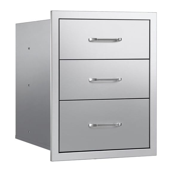 Outdoor Kitchen Drawers, 18.11" BBQ Island Cabinet, Stainless Steel BBQ Drawers with Handles, Triple-Access Patio Grill Station Storage
