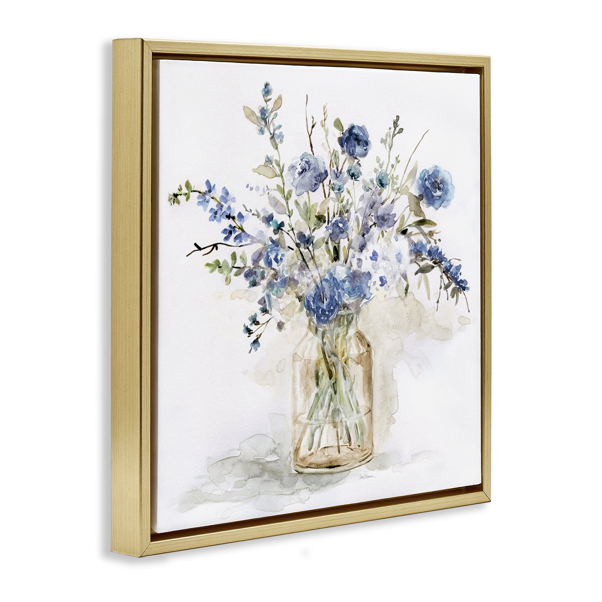 Stupell Industries Spring Floral Dollops Gold Framed Floater Canvas Wall Art, design by Carol Robinson