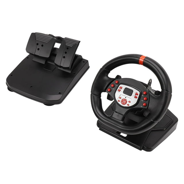 Game Racing Wheels, Adjustable Height 180 Degree Roation PC Steering Wheel Dual Vibration Motor Plug And Play With Pedals For Game Accessories