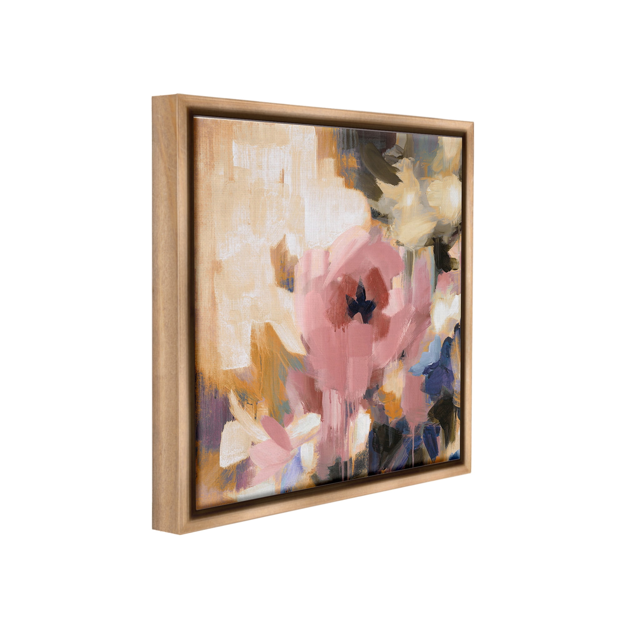 Stupell Industries Abstract Pink Blossom Botanical & Floral Painting Brown Floater Framed Canvas Art Print Wall Art, 25 x 25