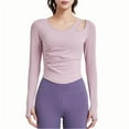 thumbnail image 3 of UTSJKR Womens Workout Tops Built in Bra Active Long Sleeve T Shirt Yoga Athletic Gym Clothes Crop Spring Shirts 2026 Pink XL, 3 of 10