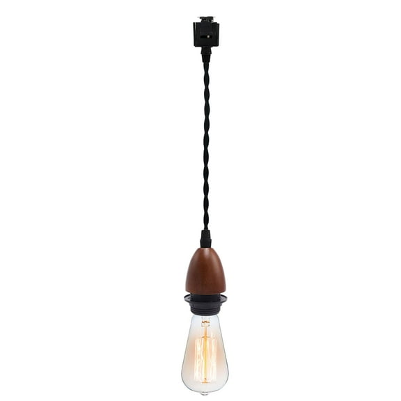 KAYYELAMP 3.9Feet Corded Track Lighting E26 Wooden Base Juno-Type Track Brown Pendant Light Vintage Design for Kitchen Loft Dining Room Store(No Bulb, Track)