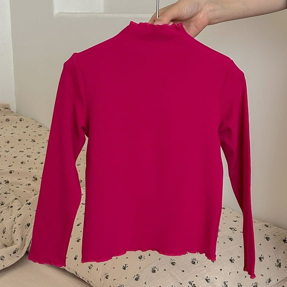 Mikilon Clothes for Girls Size 1-10 Solid Color Soft Undershirts Long Sleeve Round Neck Pullover Shirts Fall and Winter Comfortable Tops for Kids