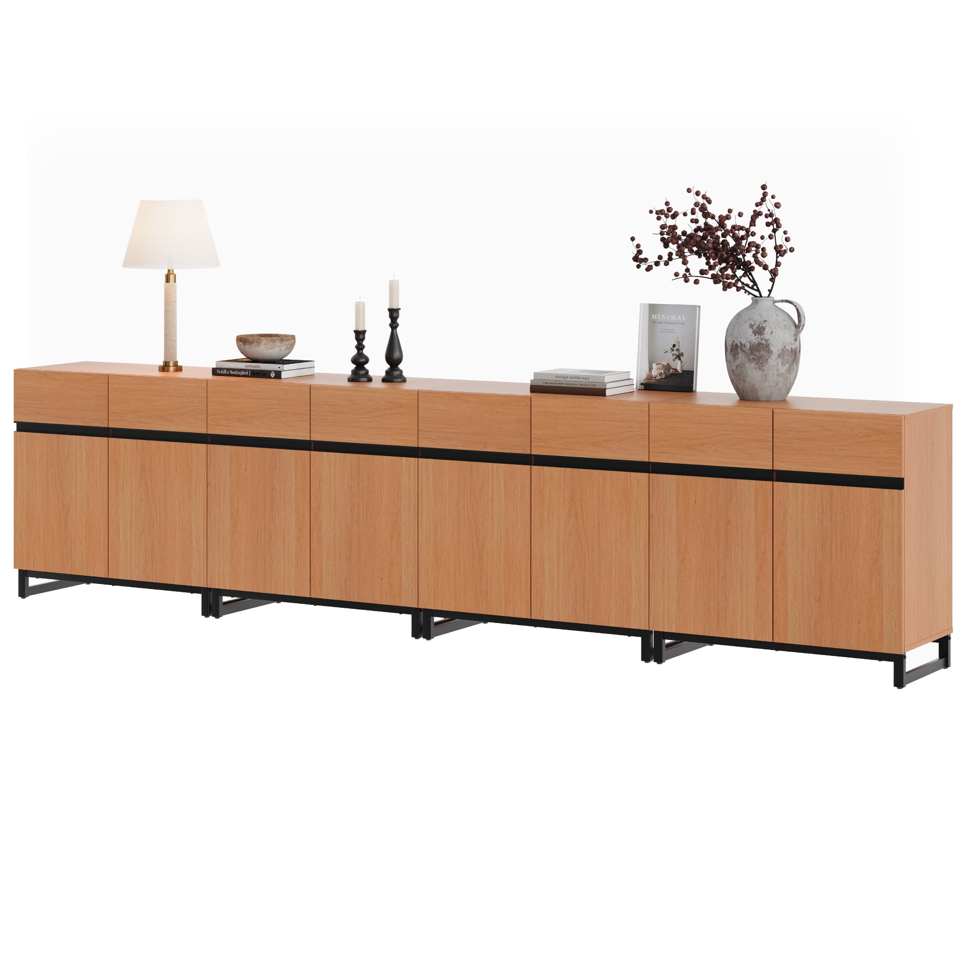 WAMPAT 126" TV Stand with Doors,Modern TV Stand for TVs up to 120 Inch,4 Packs Wood Entertainment Center with Adjustable Shelves & Metal Base.