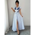 thumbnail image 4 of Blue And White Striped Embroidered Shirt Dress With Ruffle Sleeves And Waist Tie Bow, 4 of 7