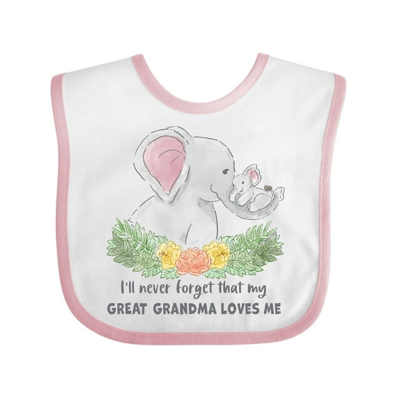 Inktastic I'll Never Forget That My Great Grandma Loves Me Elephants Boys or Girls Baby Bib