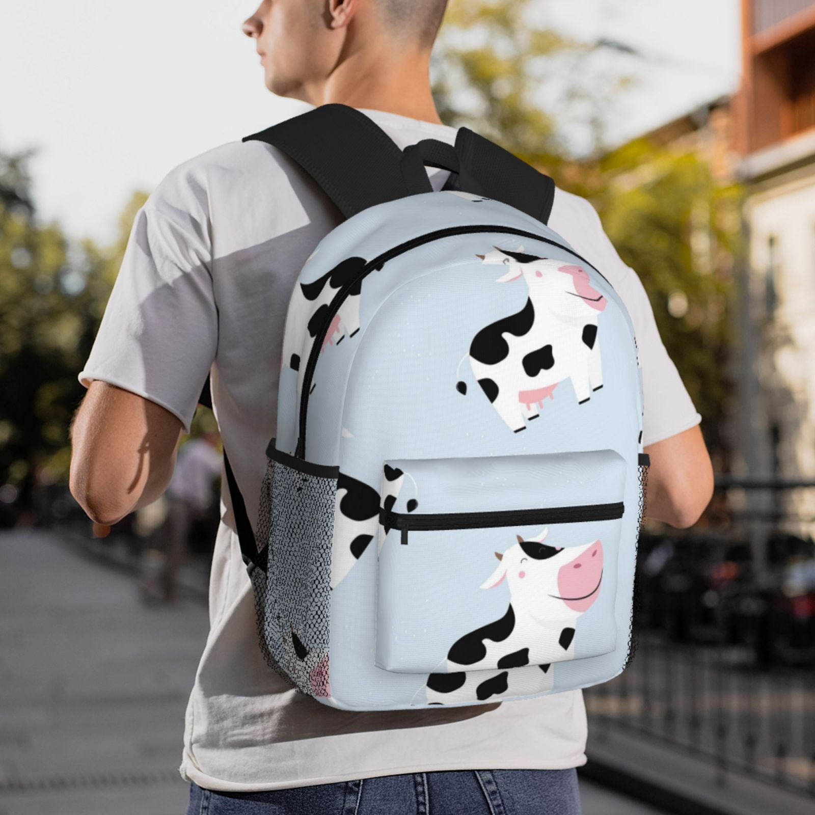 Vsdgher Cute Farm Cow Print Unisex Large Capacity Bookbag Schoolbag Casual Daypack for High School/College/Teens/Travel/Work