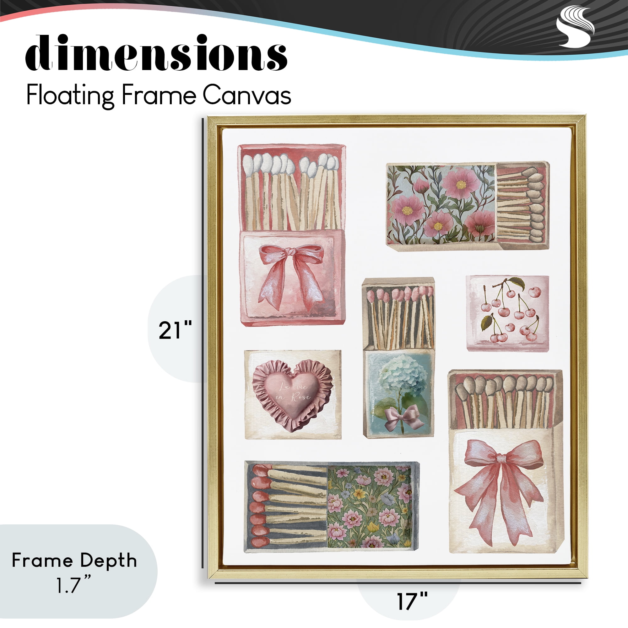 Stupell Industries Vintage Feminine Matchbooks Gold Framed Floater Canvas Wall Art, design by Elizabeth Medley