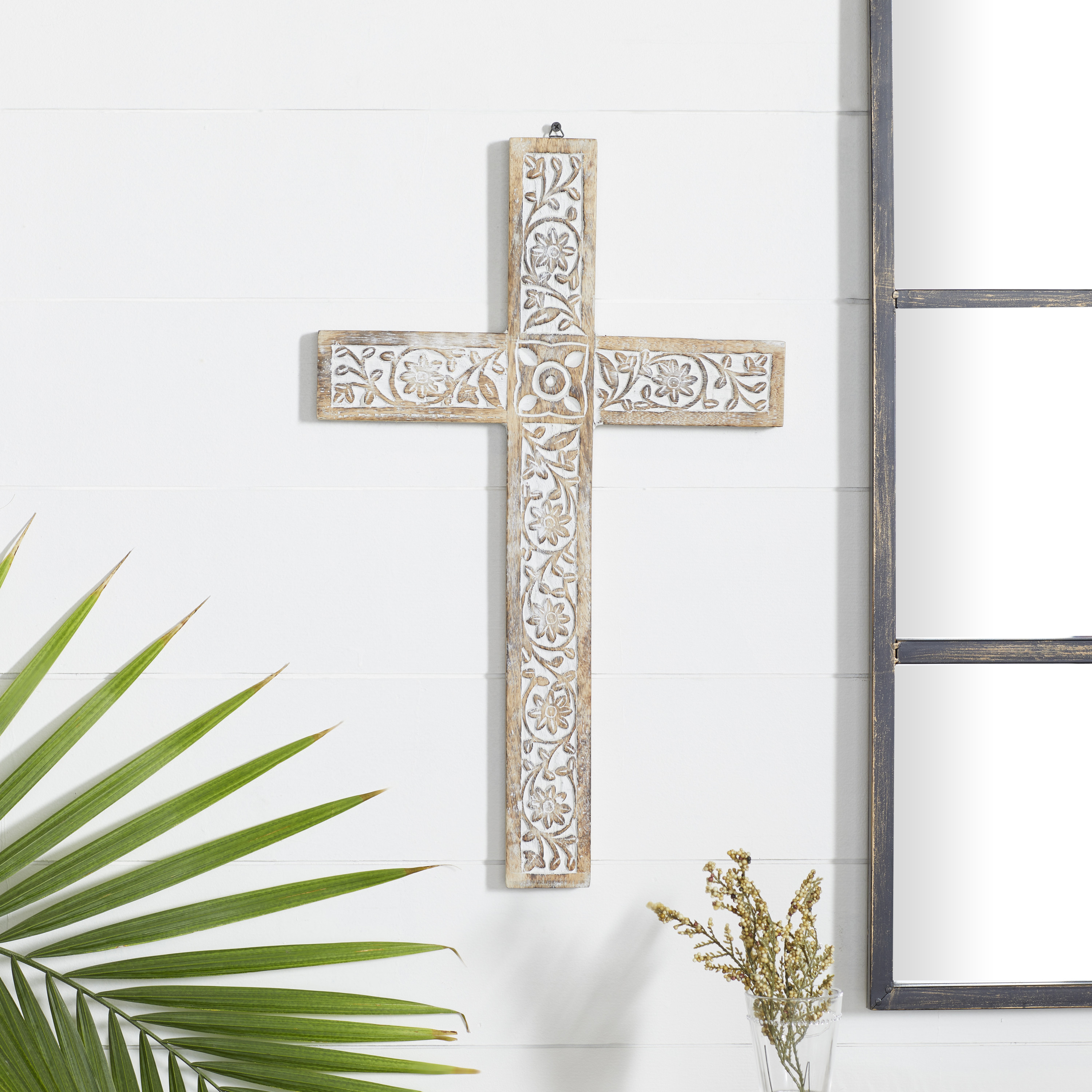 DecMode Brown Mango Wood Carved Cross Biblical Wall Decor - Walmart.com
