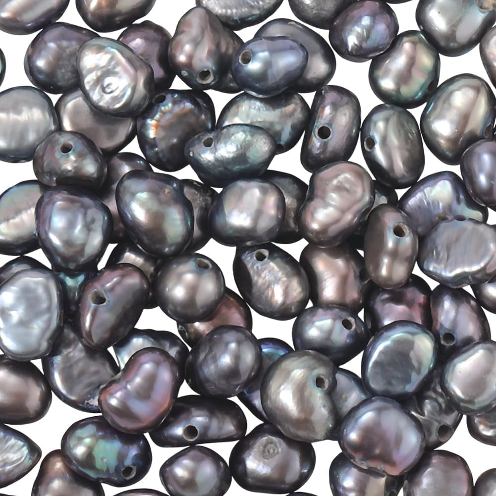 1 Box 100PCS Dark Blue Baroque Natural Freshwater Genuine Cultured Oval Pearl Beads with Holes Irregular Shaped Loose Pearls Bead Bulk for DIY handcrafting
