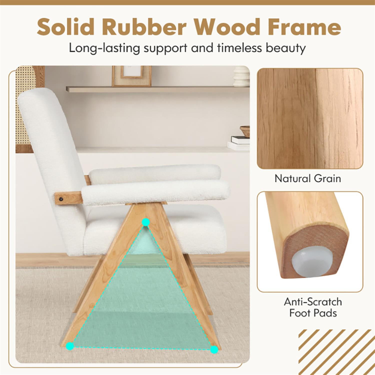 Demi Bonn Modern Accent Chair, Elegant Armchair with Rubber Wood Frame and Padded Armrests, Suitable for Living Room Bedroom Reception Room Office, White