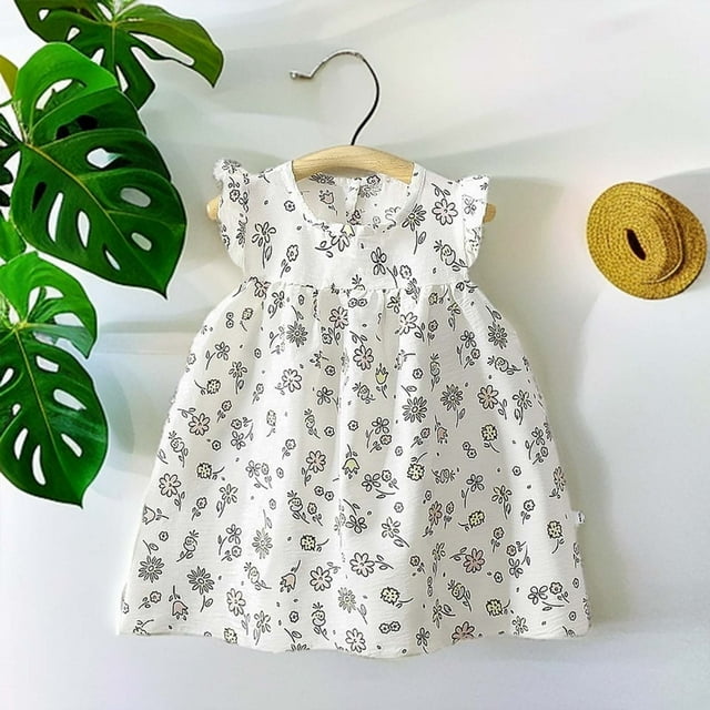 Robes pour Bébé Fille Manches à Volants Robe Évasée à Volants Robe de Princesse Robe Florale pour Filles Robe Fleurie pour Filles
