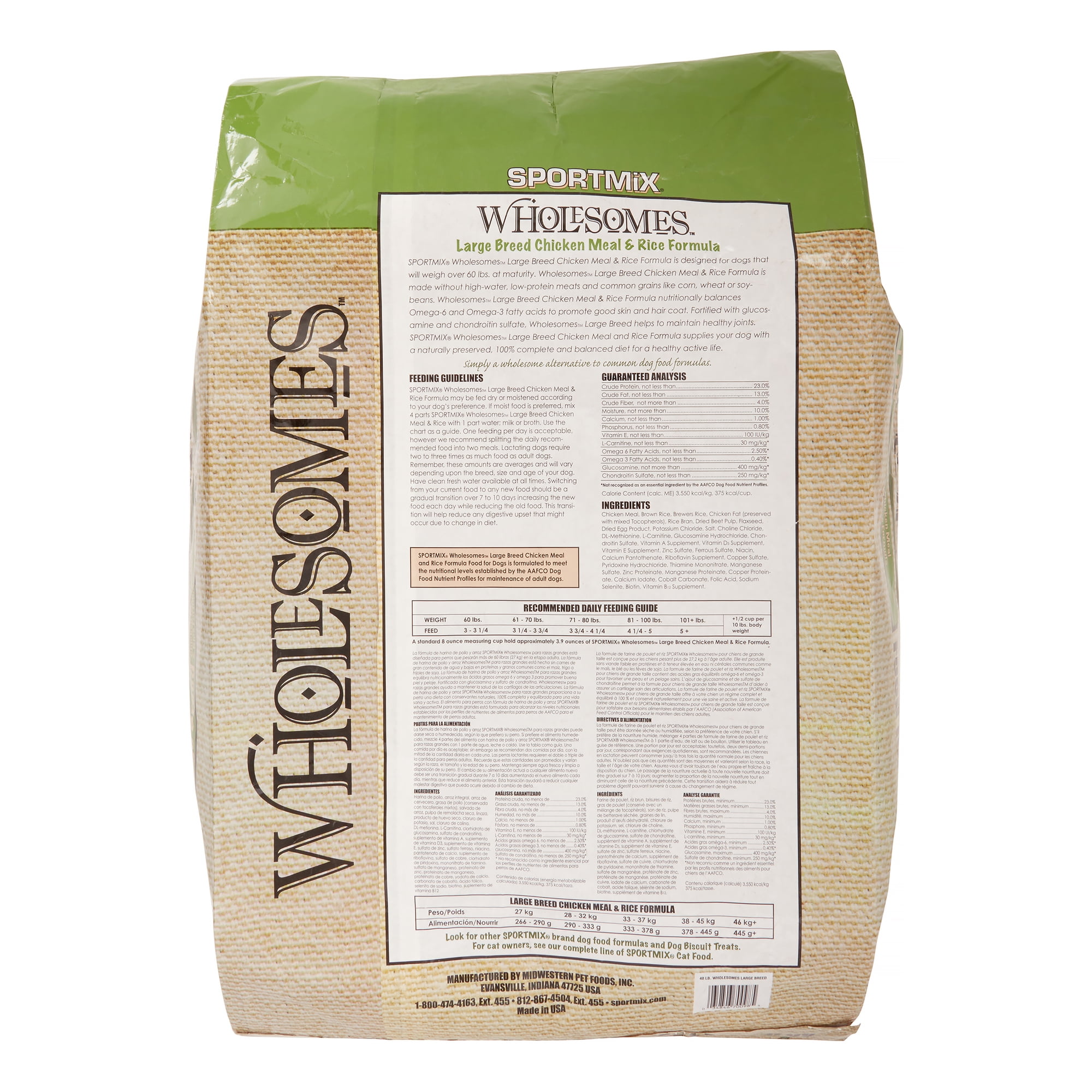 SportMix Wholesomes Chicken Meal & Rice Formula Large Breed Dry Dog Food, 40 Lb