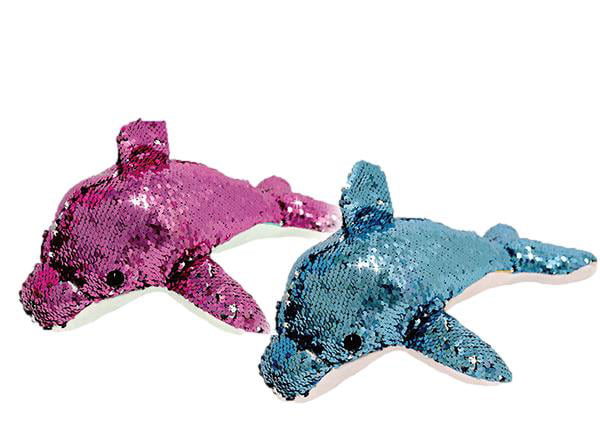 35cm Pink & Silver Dolphin Soft Toy with Reversible Sequins PL119-PINK 