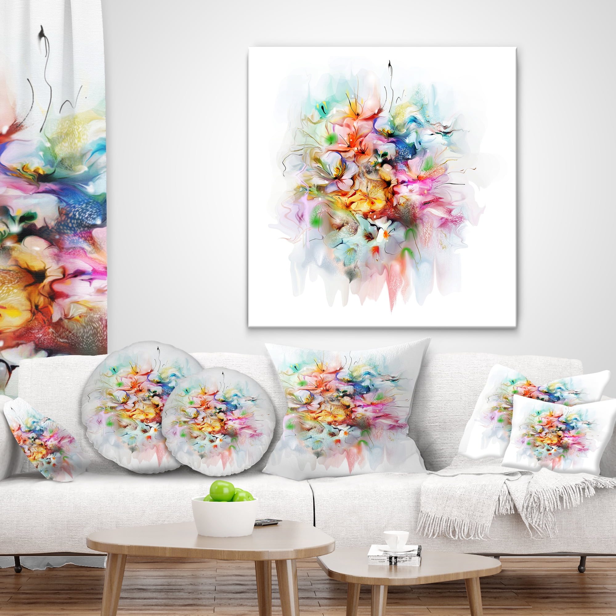 Designart Bunch of Watercolor Flowers - Floral Throw Pillow - 12x20