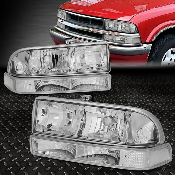NUVISION for 98-04 Chevy S10 Pickup Blazer Chrome/Clear Corner Headlight Bumper Head Lamp