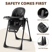 AILEEKISS Foldable High Chair for Baby, Toddler Eating Chair with Detachable Double Trays, Black