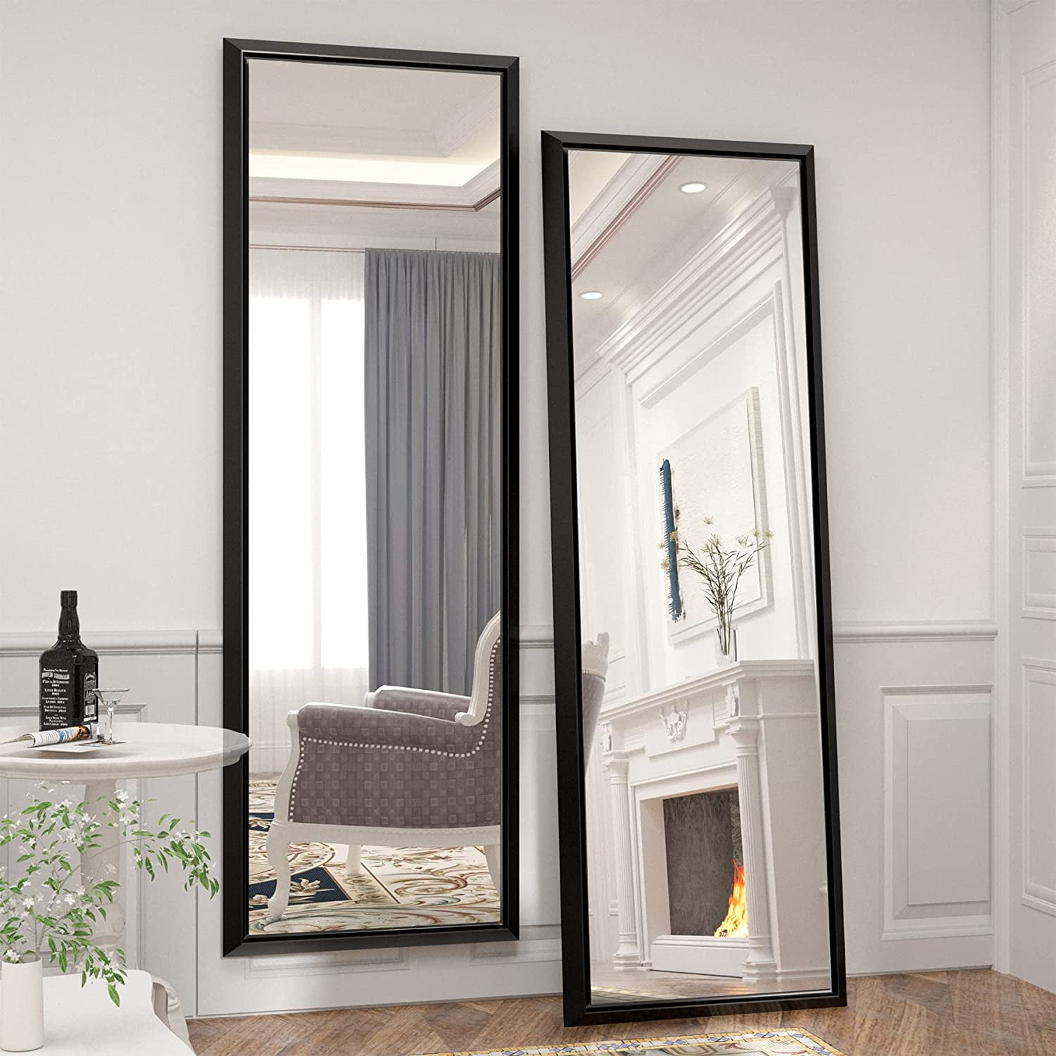 65x22 Inch Full Length Mirror, Black Wall Mounted Dressing Mirror with Beveled Stereoscopic
