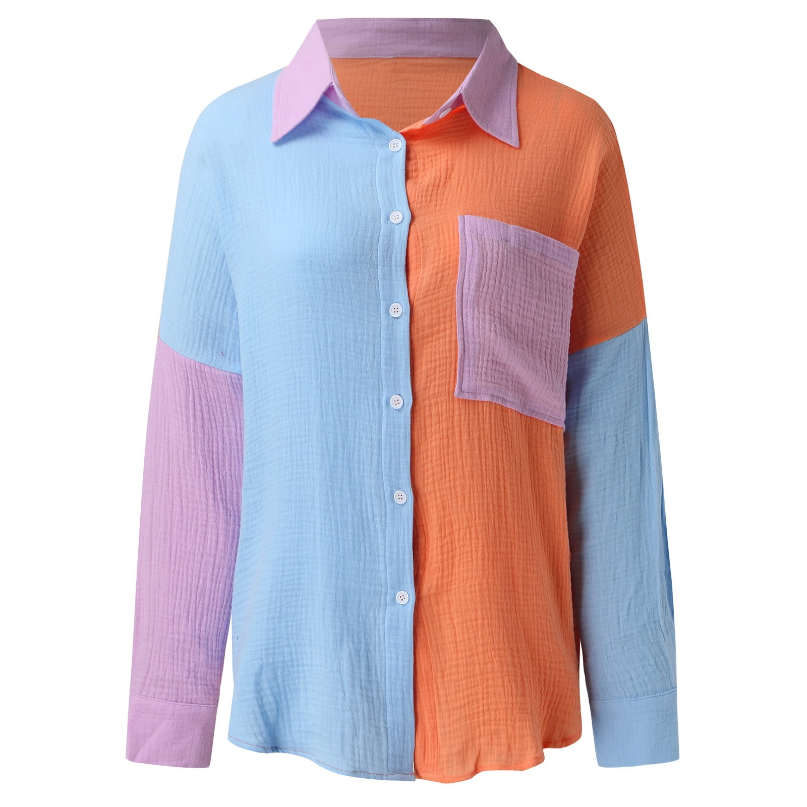 Color Block Button Down Shirt - Pink/Orange