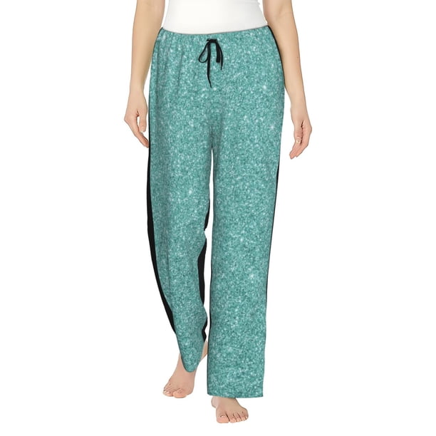 Balery Teal Green Glitter Pantalones de pijama para mujer, pijamas ultraligeros, pantalones de estar por casa-Medium