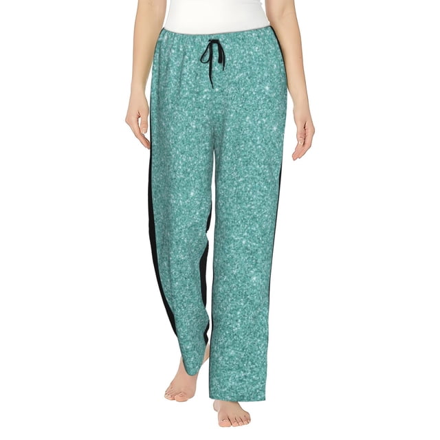 Balery Teal Green Glitter Pantalones de pijama para mujer, pijamas ultraligeros, pantalones de estar por casa-3X-Large