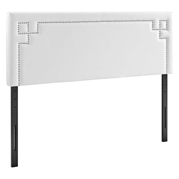 Josie Faux Leather Upholstered Queen Headboard in White with Nailhead Accents