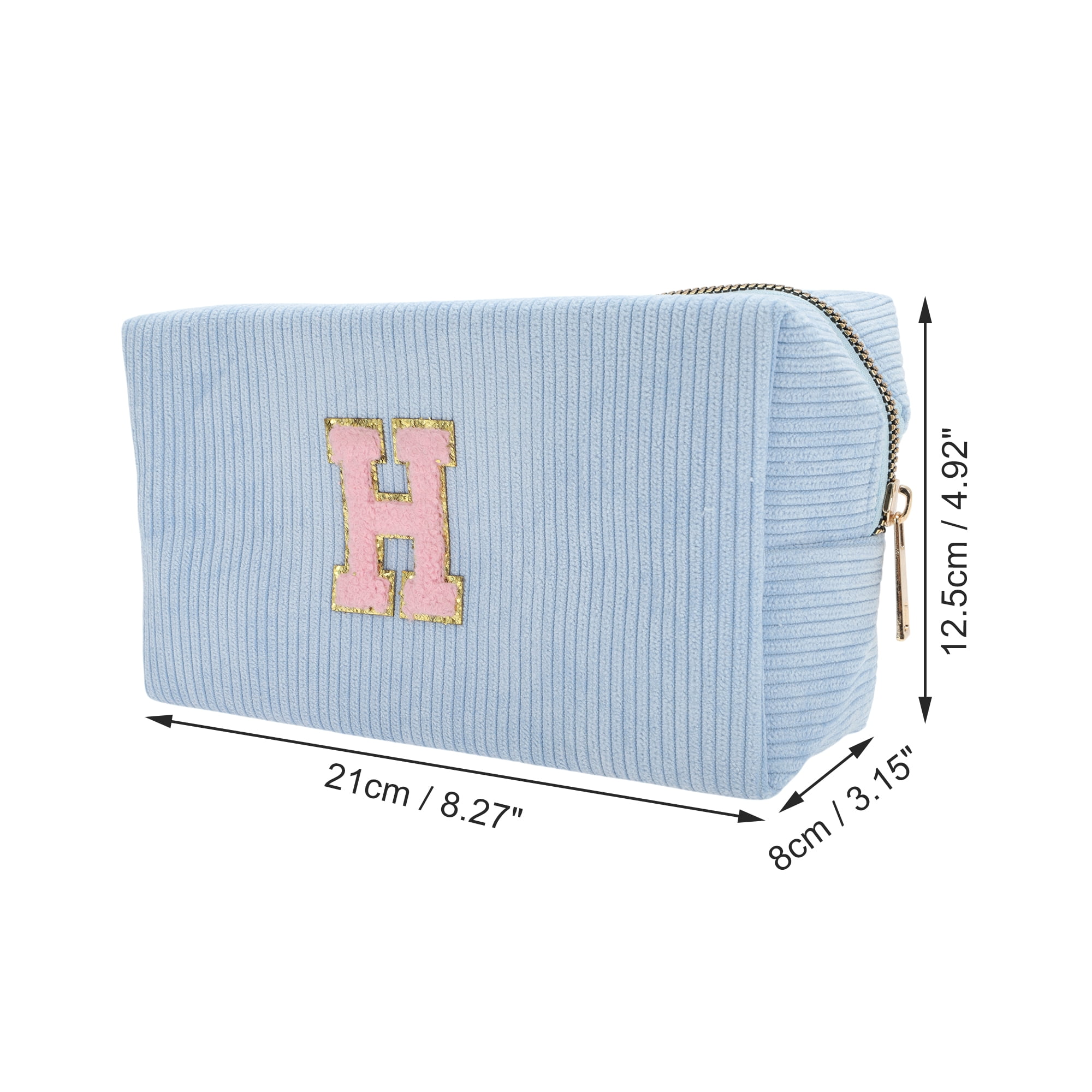 Unique Bargains 1 Pc Corduroy Rectangular Letter Makeup Bag Sky Blue [Letter H]