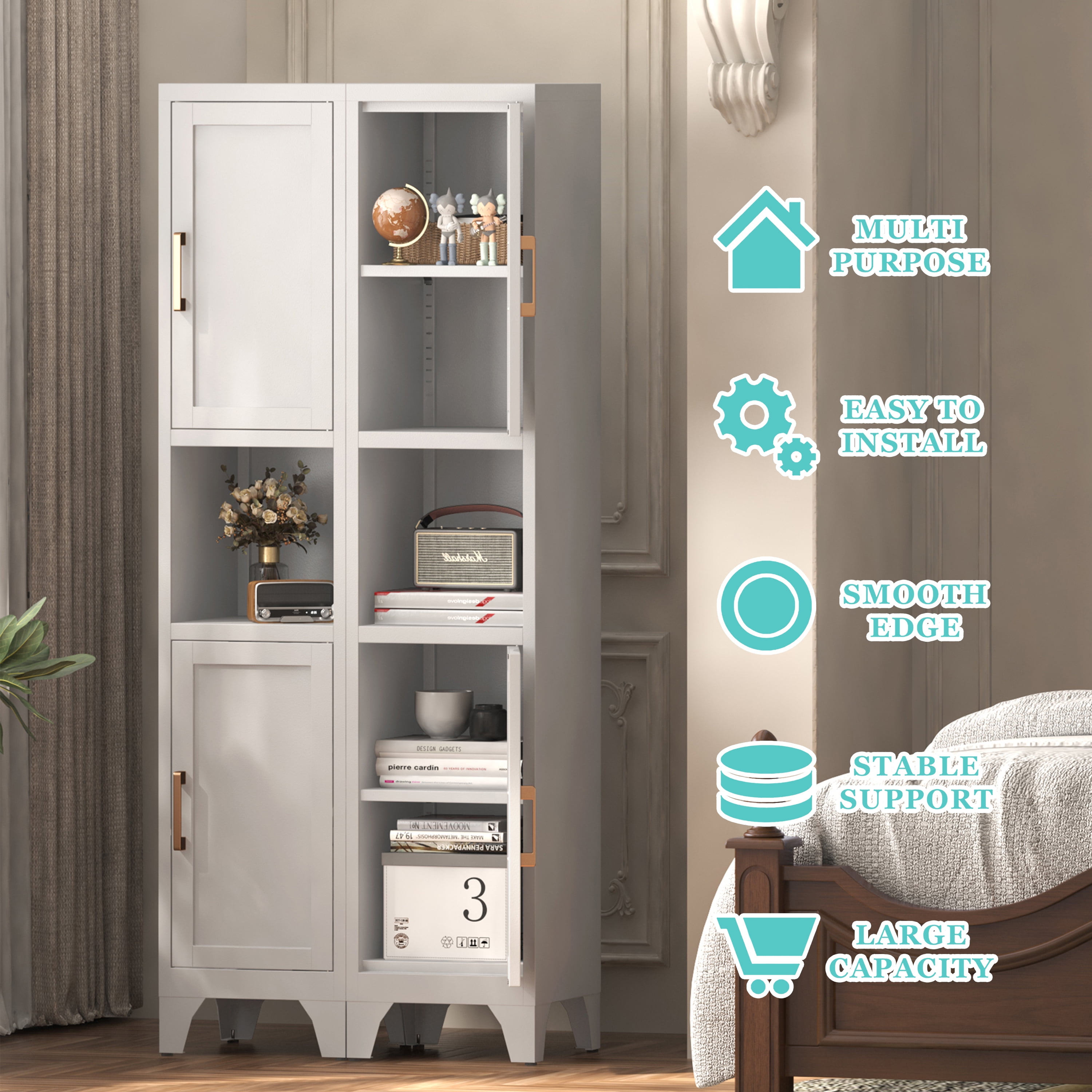 Kitchen Pantry Cabinet with Countertop,67" Tall Metal Storage Cabinet with Doors ＆ Adjustable Shelves,Freestanding Cupboard for Kitchen,Dining Room,Living Room and Bathroom-Assemble Required(White)