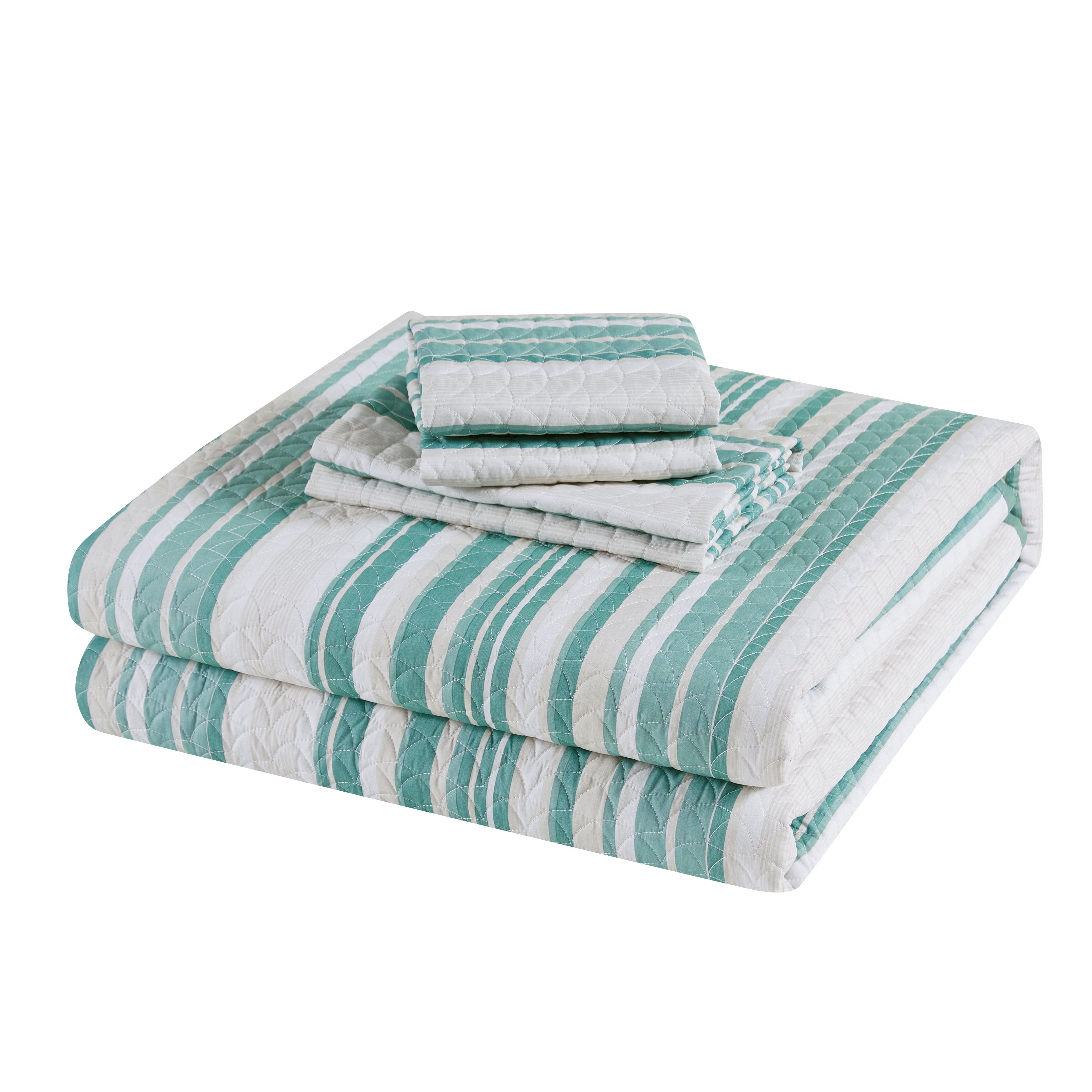 Mainstays Green Vertical Stripe Microfiber Quilt, Full/Queen - Reversible