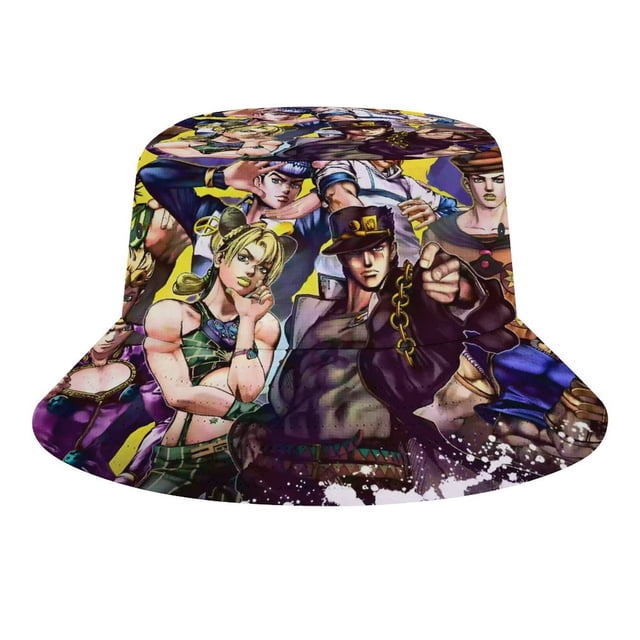 Aventura Bizarre de JoJo Sombrero bucket para adultos, gorra de protección solar, sombrero de pescador plegable para viajes al aire libre, pesca y actividades de verano