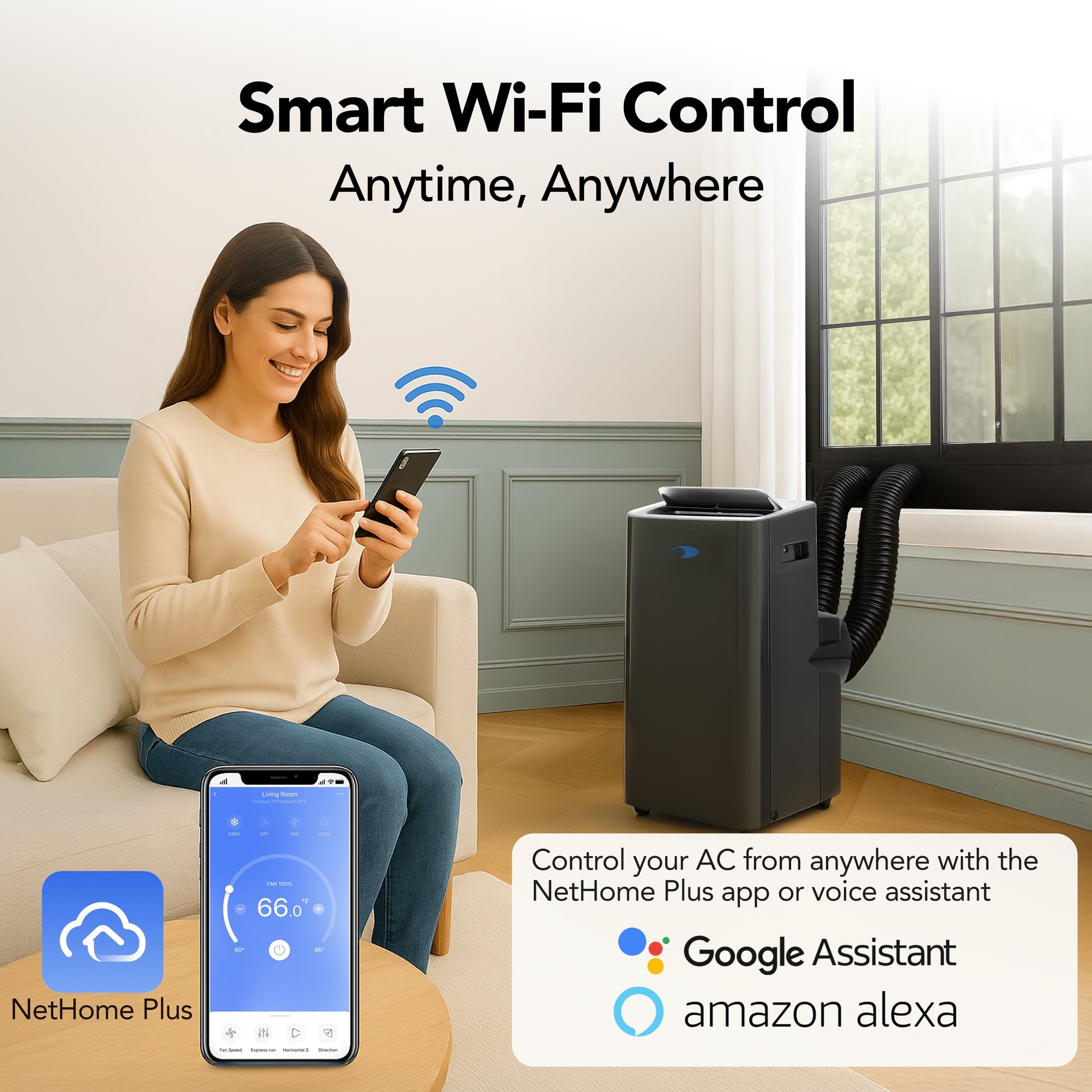 Whynter Nex Inverter Portable Air Conditioner Dual Hose Cooling, 500 Sq Ft Efficiency 12000 Btu (10000 Btu Sacc) Arc-1280MX