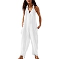 thumbnail image 2 of GZWYHT Combinaisons pour Femmes Salopettes pour Femmes Mode Décontractée Couleur Unie Col en V Poche Sans Manches Combinaisons pour Femmes Combinaisons pour L'Été Blanc L, 2 of 9