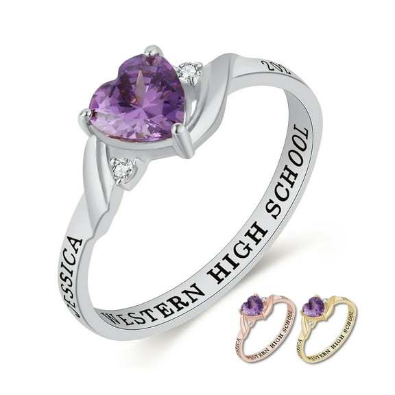 Mementos USA Custom Class Ring for Women High School and College-Sterling Silver/Platinum-Serenity