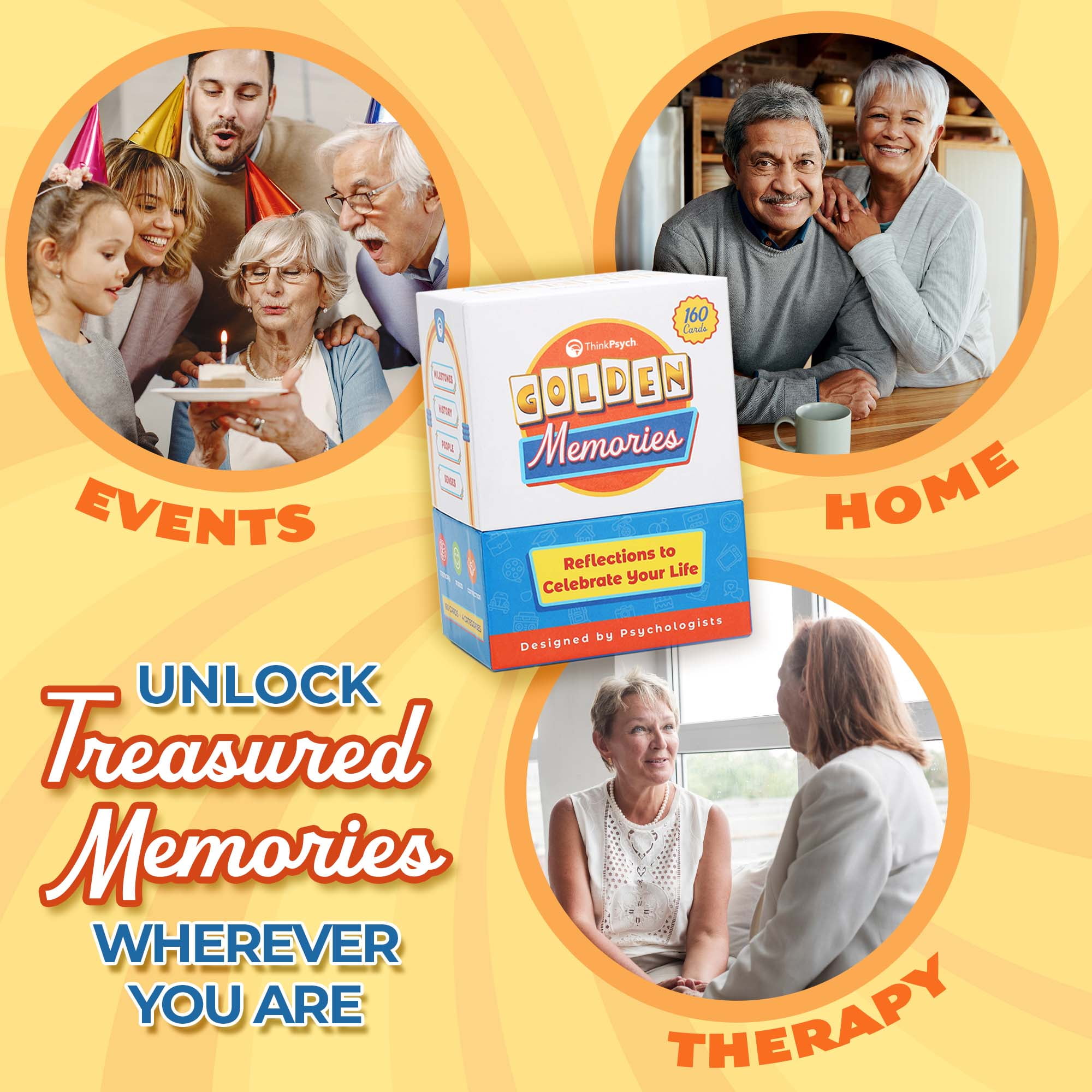 ThinkPsych Golden Memories - Memory Card Game for Seniors - 160 Conversation Starters for Adults