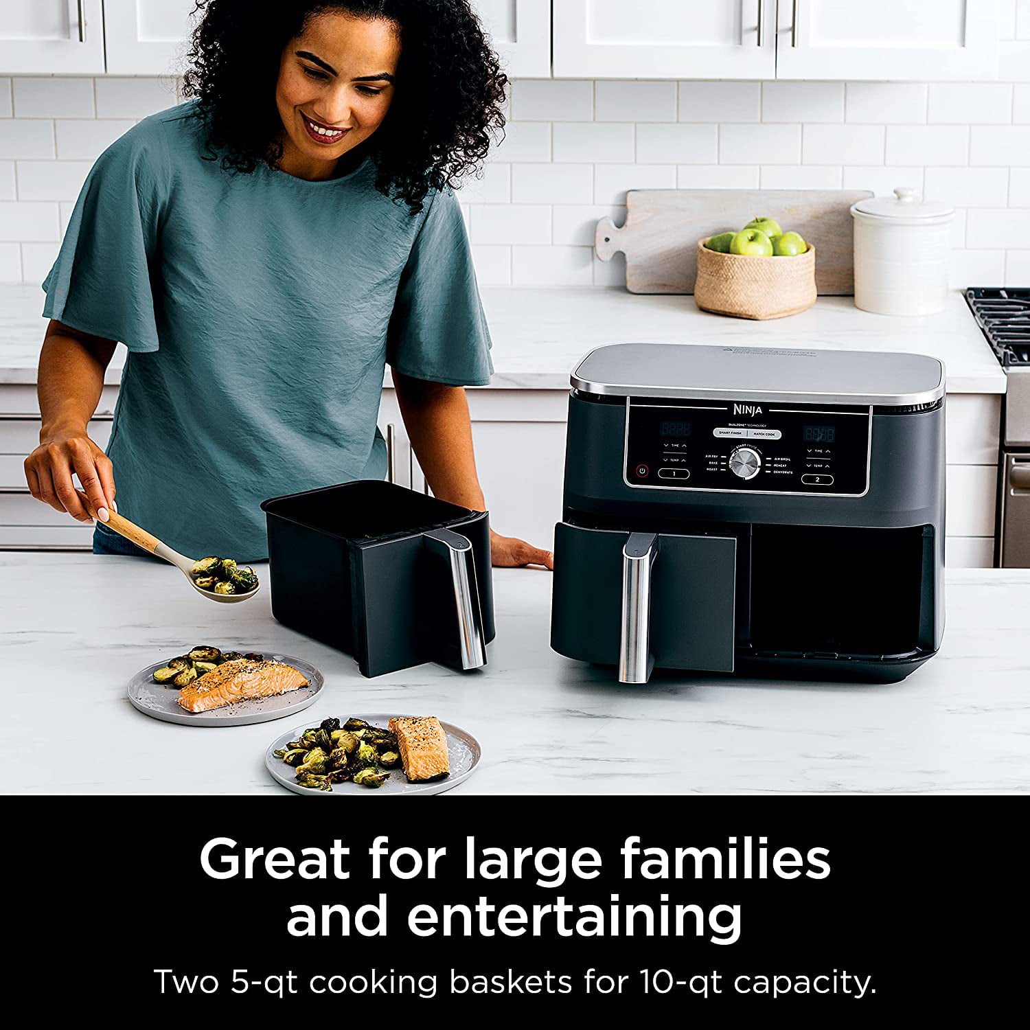 Ninja Foodi® DZ401 6-in-1 10-qt. XL 2-Basket Air Fryer with DualZone™  Technology- Air Fry, Broil, Roast, Dehydrate, Reheat and Bake, Family Sized  - Macy's