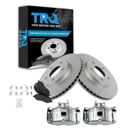 TRQ Front Brake Pad & Rotor Kit Brake Caliper Brake Pads Brake Rotor Semi-Metallic Vented Premium G-Coated Fits Select 2008-2016 Mitsubishi Lancer