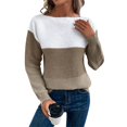 thumbnail image 2 of Women's Fashion Long Sleeve Color-Blocking Pullover Knitted Sweater, Modern and Warm, Perfect for Urban Style and Winter Activities,Brown,L, 2 of 5
