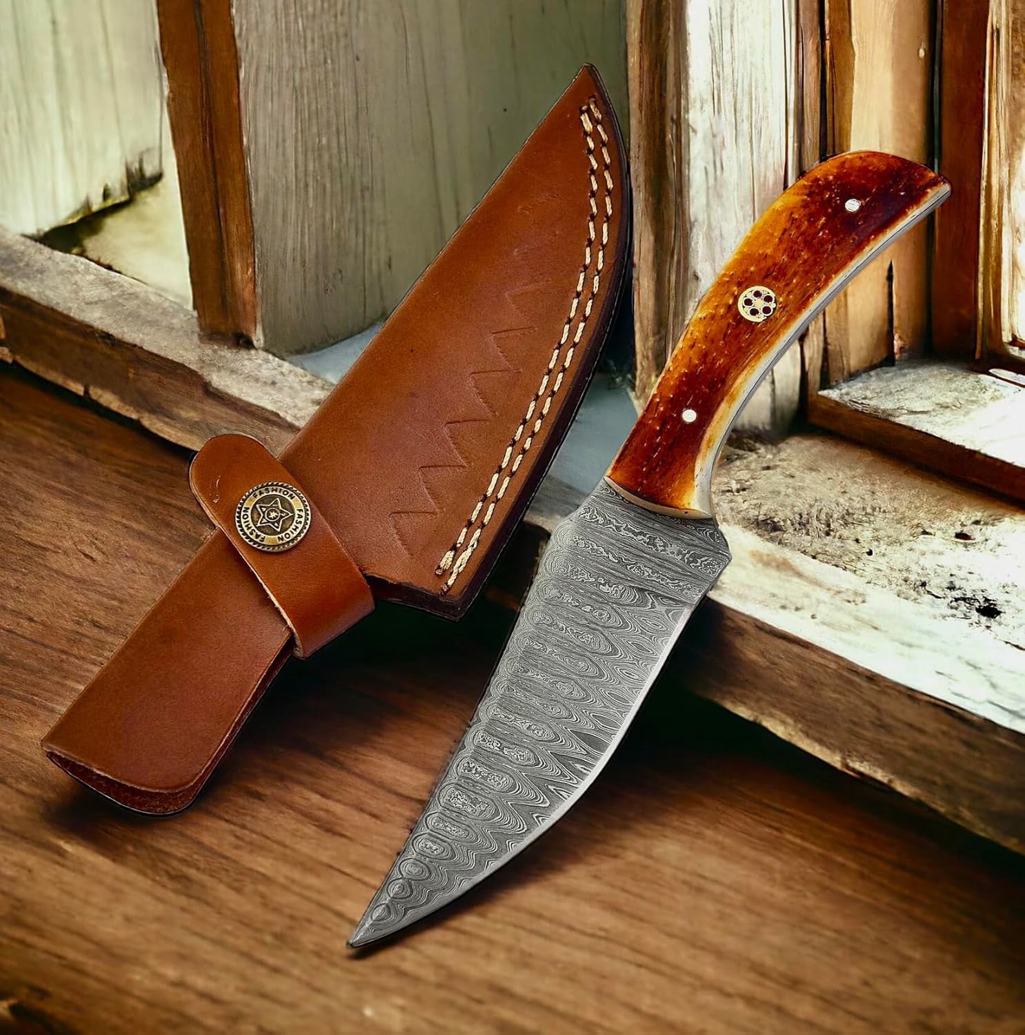 Poshland TR-1168 Custom Handmade Damascus Steel 10 Inches Tactical Knife - Perfect Grip Rose wood Handle