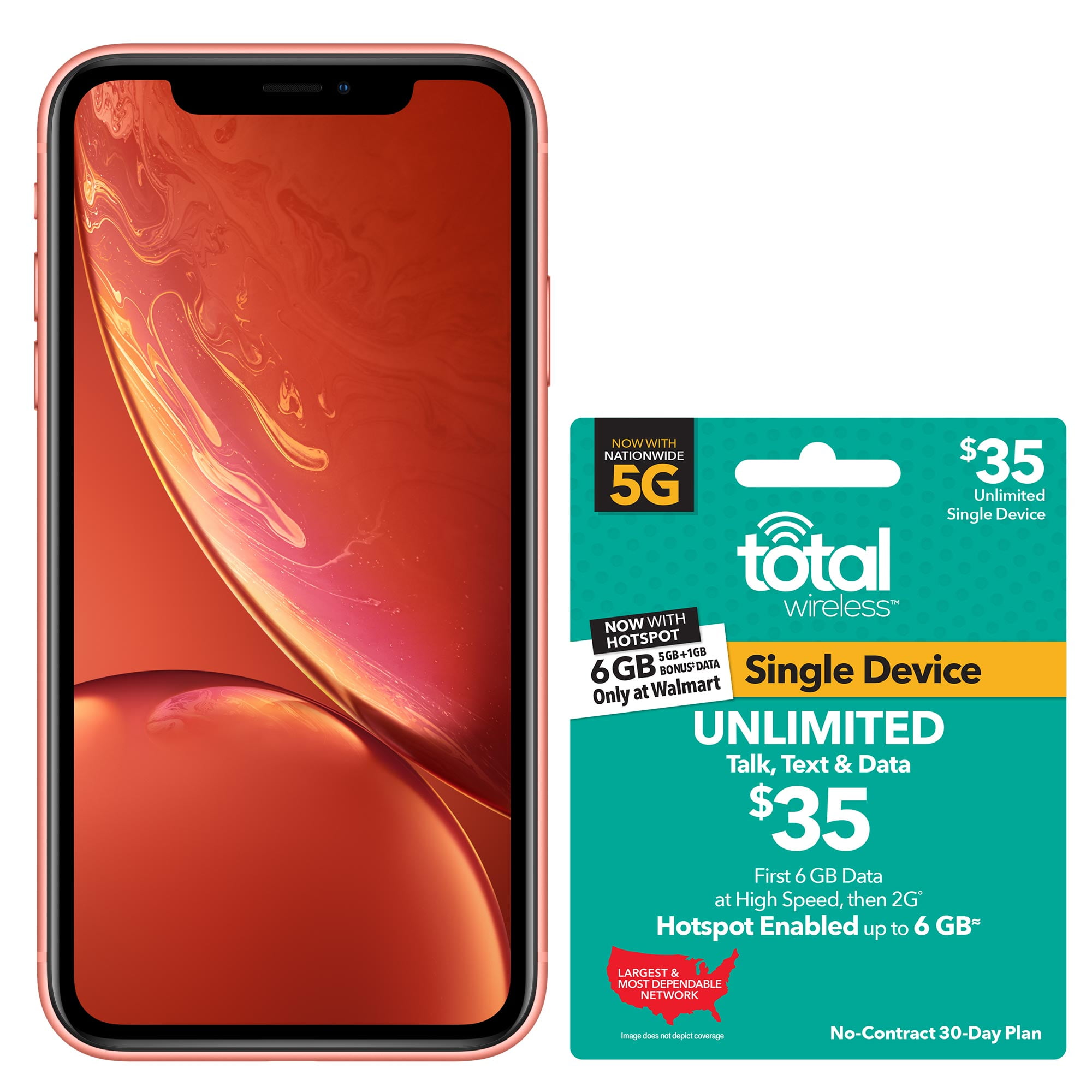 Total Wireless Apple iPhone XR, 64GB, Coral Prepaid Smartphone + TW