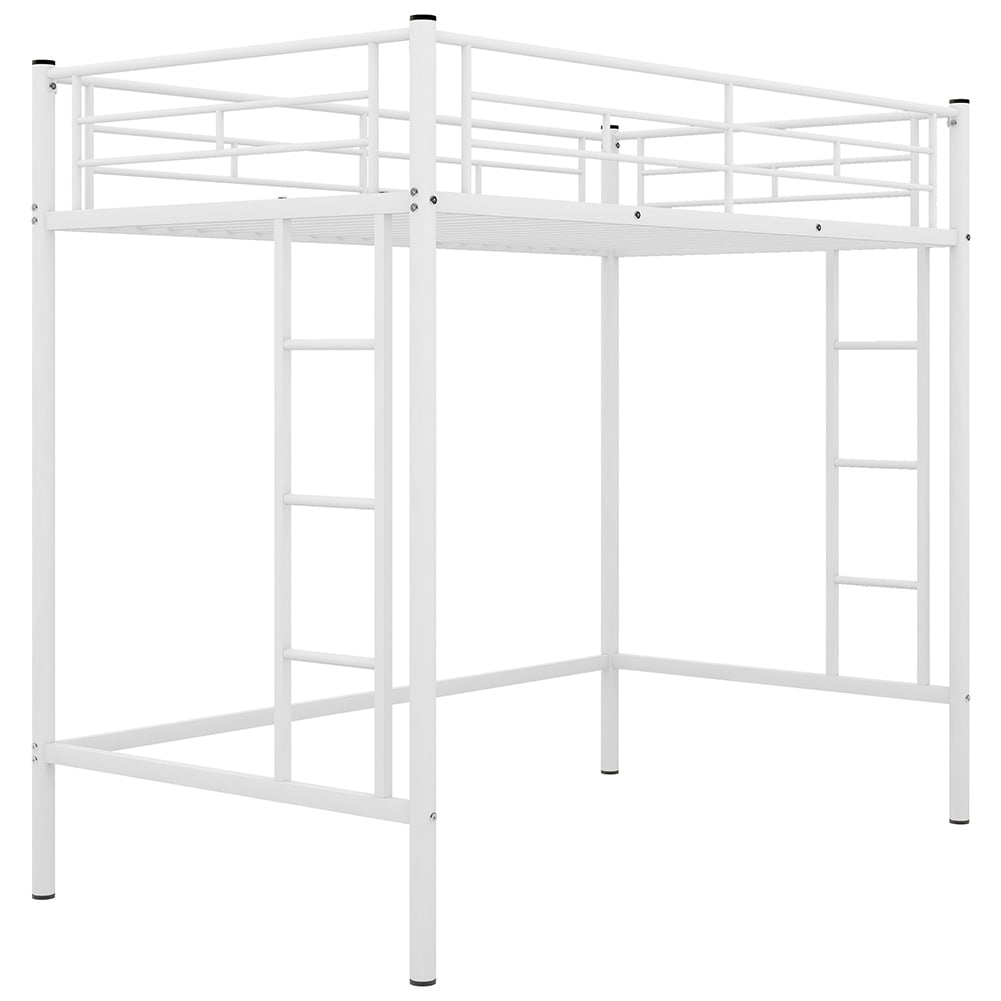 Kadyn Twin Loft Bed, Metal Bed with Rails & Ladders on Both Sides, White