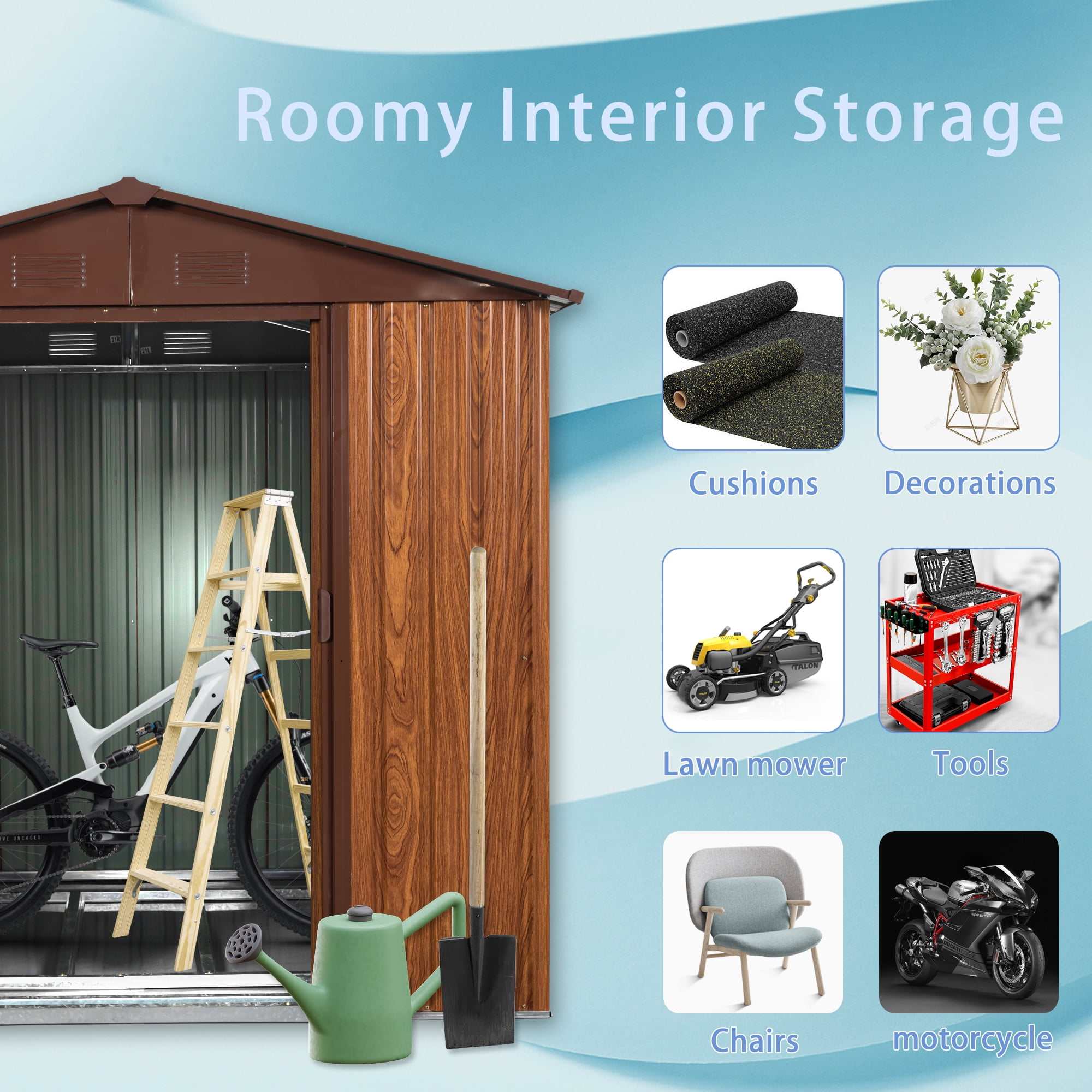 Aimee Lii 72"x63" Metal Outdoor Storage Shed, Utility Tool Shed Storage House, Metal Sheds Outdoor Storage for Backyard Garden Patio Lawn, Brown Aimee Lii 72"x63" Metal Outdoor Storage Shed, Utility Tool Shed Storage House, Metal Sheds Outdoor Storage for Backyard Garden Patio Lawn, Brown