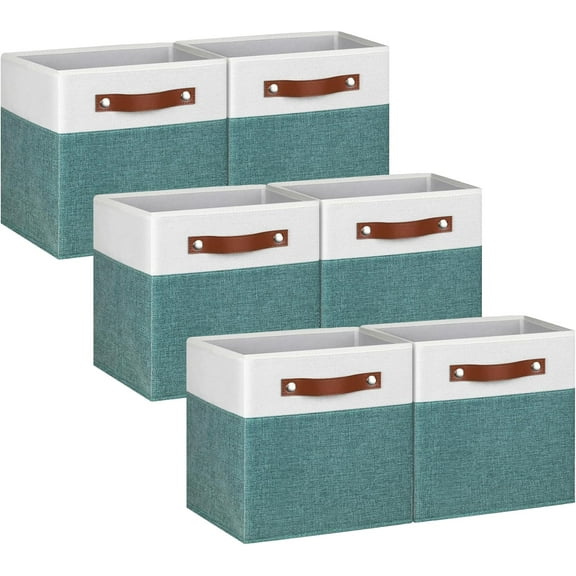 Pomatree 11 Inch Cube Storage Bin - 6 Pack - Linen Fabric Cubby Storage Bins