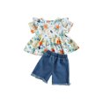 thumbnail image 4 of ITFABS Girls Flower Print Flying Sleeve Tops + Denim Shorts Set, 4 of 7