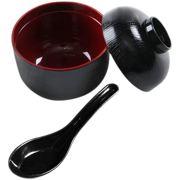 Raindrops Japanese Style Small Soup bowl with Lid Made of Melamine for Kitchen Use Black Color 1 Set