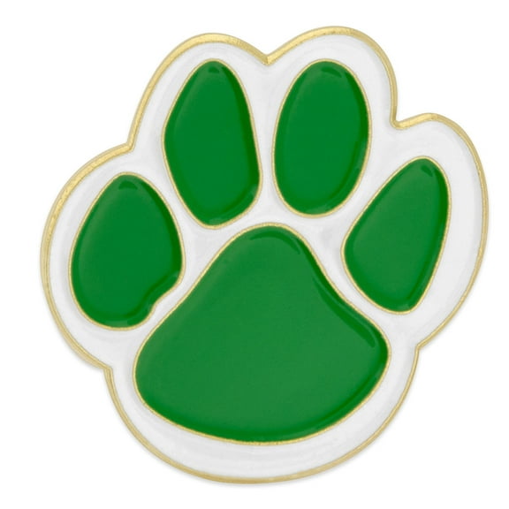 PinMart's Green and White Animal Paw Print School Mascot Enamel Lapel Pin