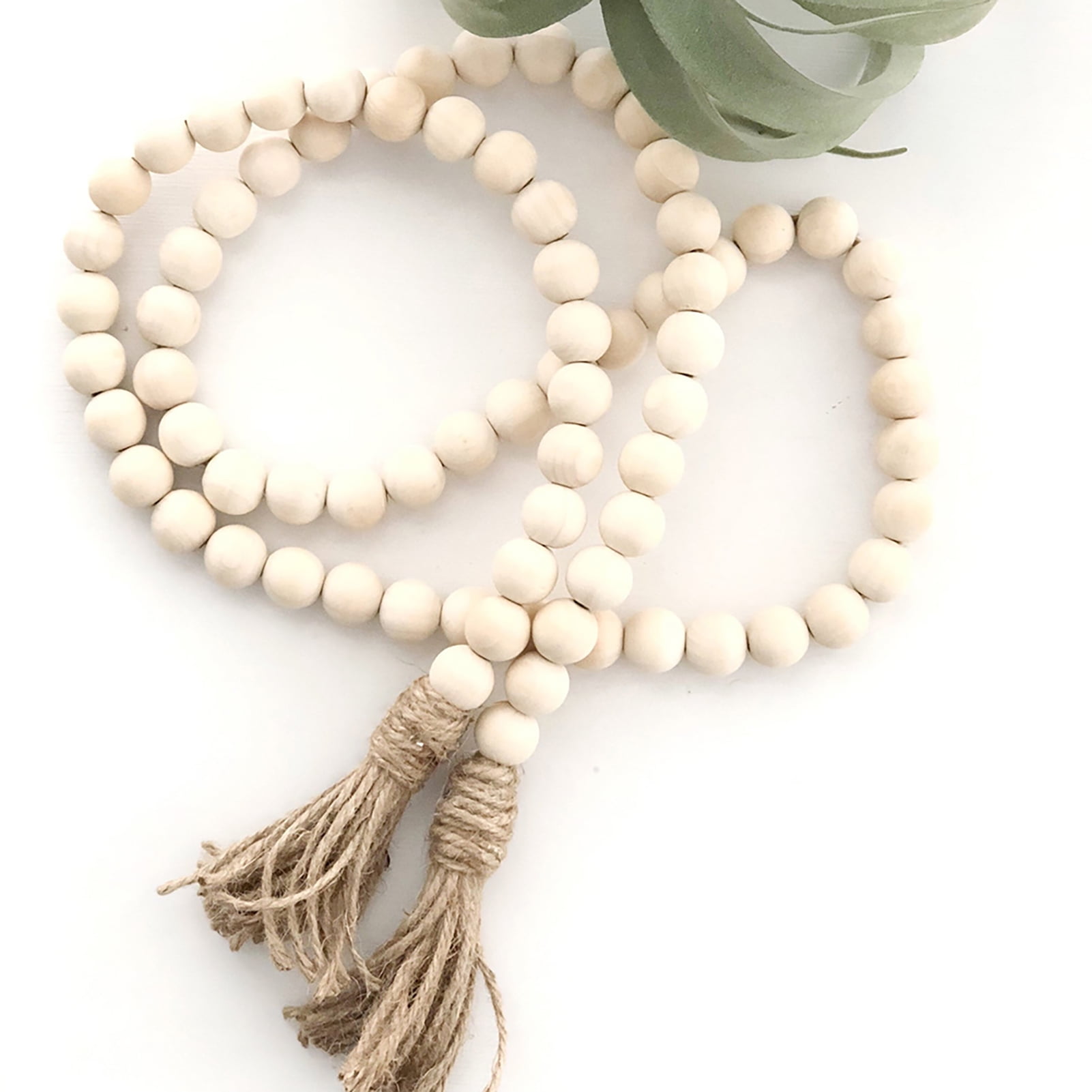 Vintage Wooden Beads Linen Rope Tassels Ornament Pendant Wedding Party Decor 