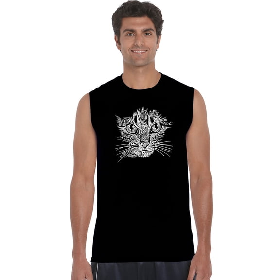 LA Pop Art Men's Word Art Sleeveless T-shirt - Cat Face