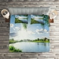 thumbnail image 2 of Ambesonne Nature Quilted Coverlet 3 Pcs, Calm River in Summer, King Size, Fern Green Sky Blue, 2 of 2